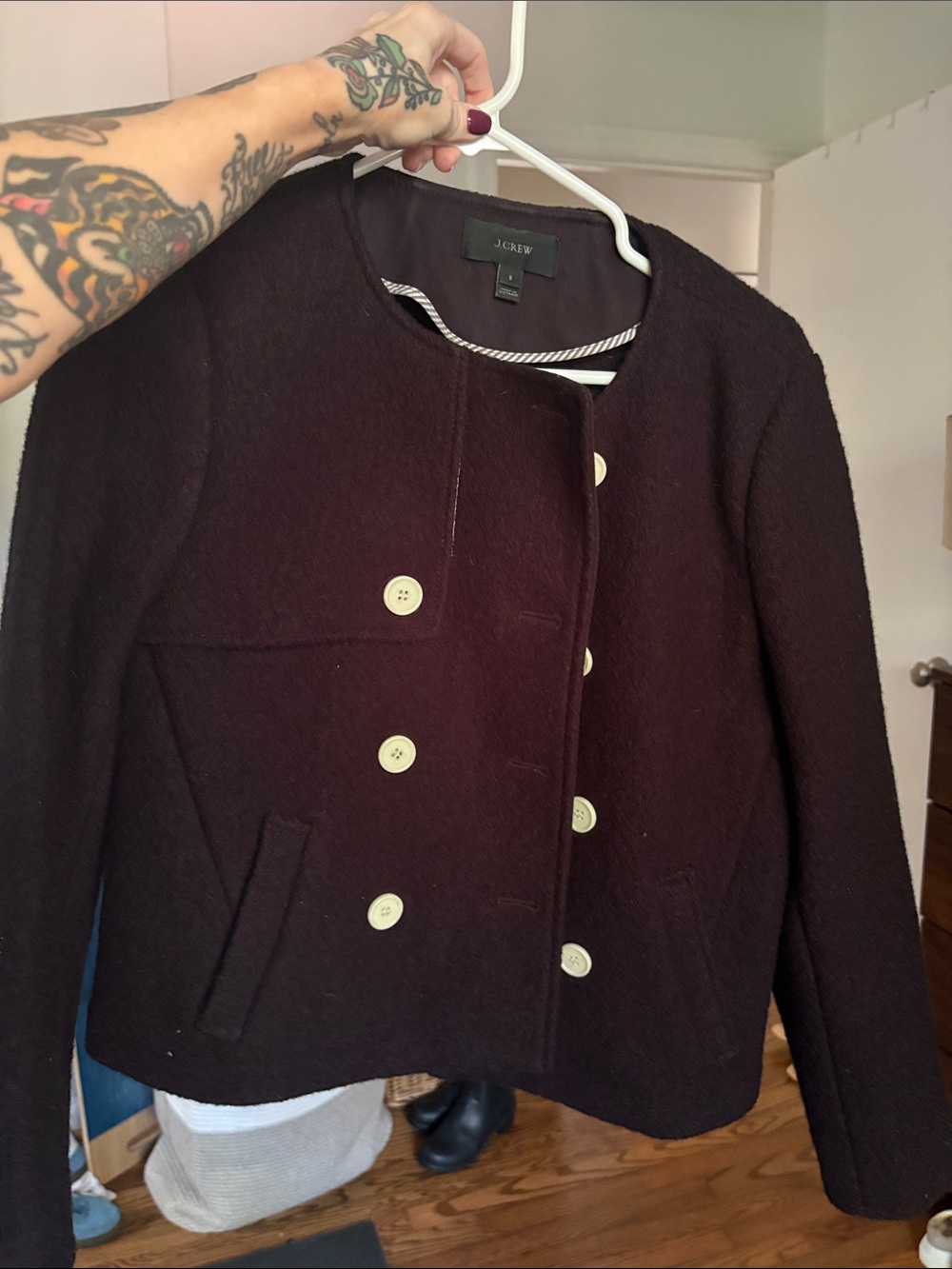 J. Crew Women's Dark Plum Double-Breasted Wool Pea Coat